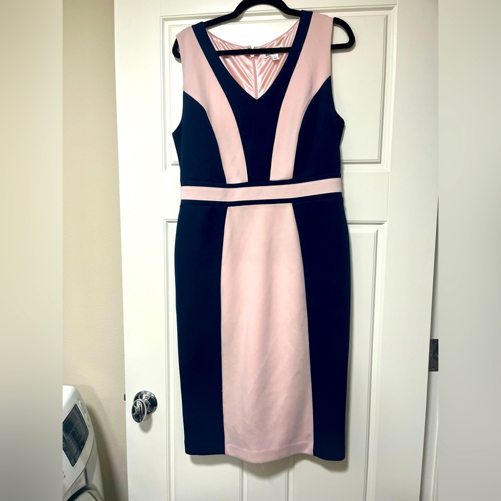 Navy blue and pink sheath dress